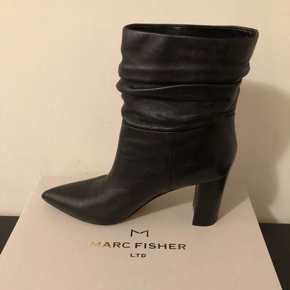 Marc fisher black leather wide leg boot/bootie - Picture 7 of 8